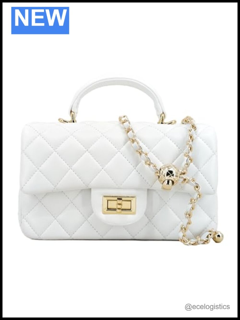 Quilted Lambskin Leather Crossbody Bag with Chain Strap Top Handle